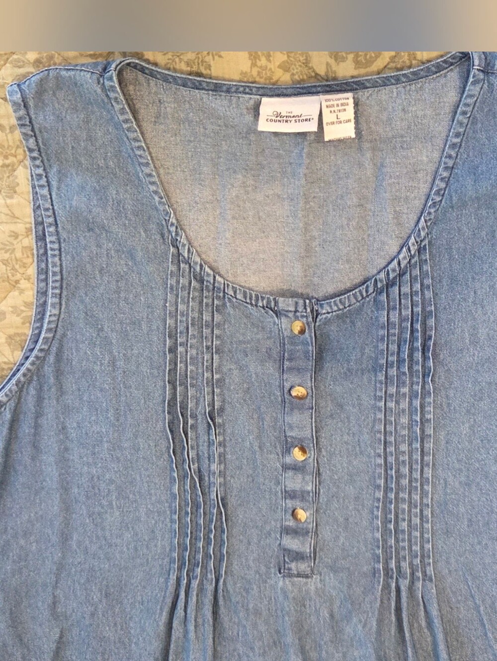 The Vermont Country Store Sleeveless Pintuck Button-Front Maxi Dress - Blue - Picture 2 of 10
